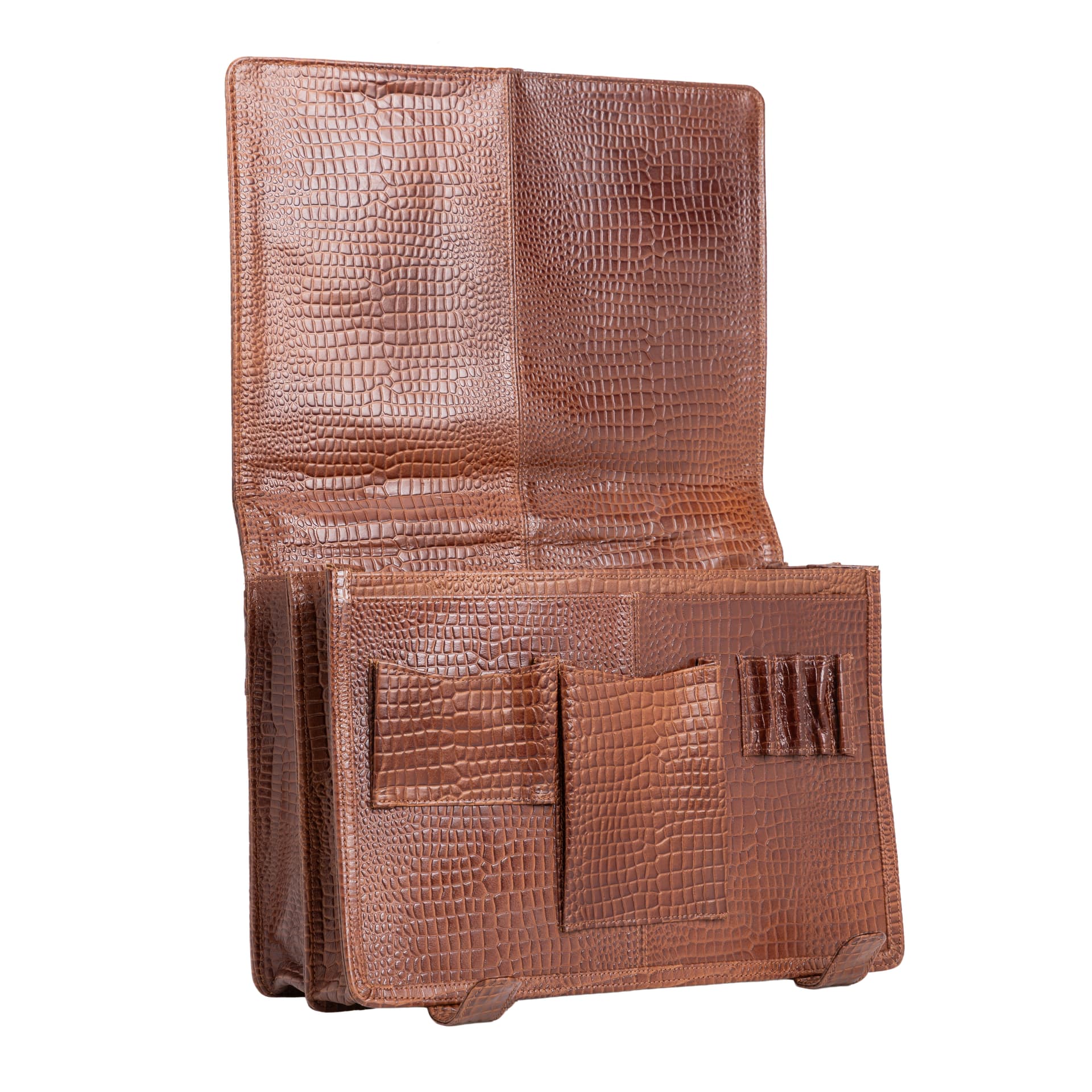 Executive Croco Texture Leather Briefcase view 3