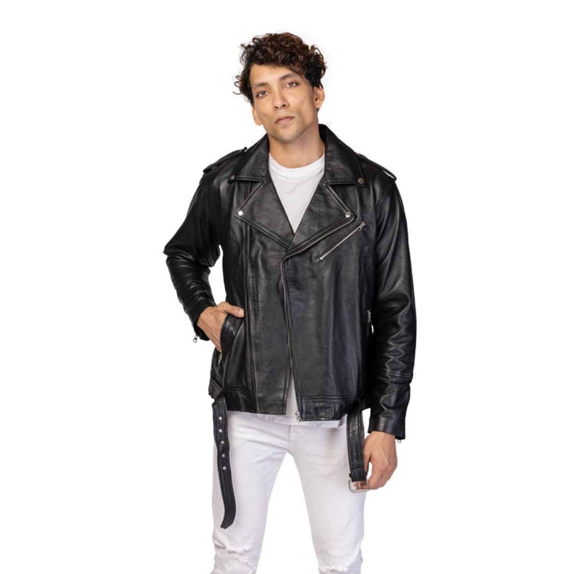 Men’s Premium Black Leather Motorcycle Jacket view 4