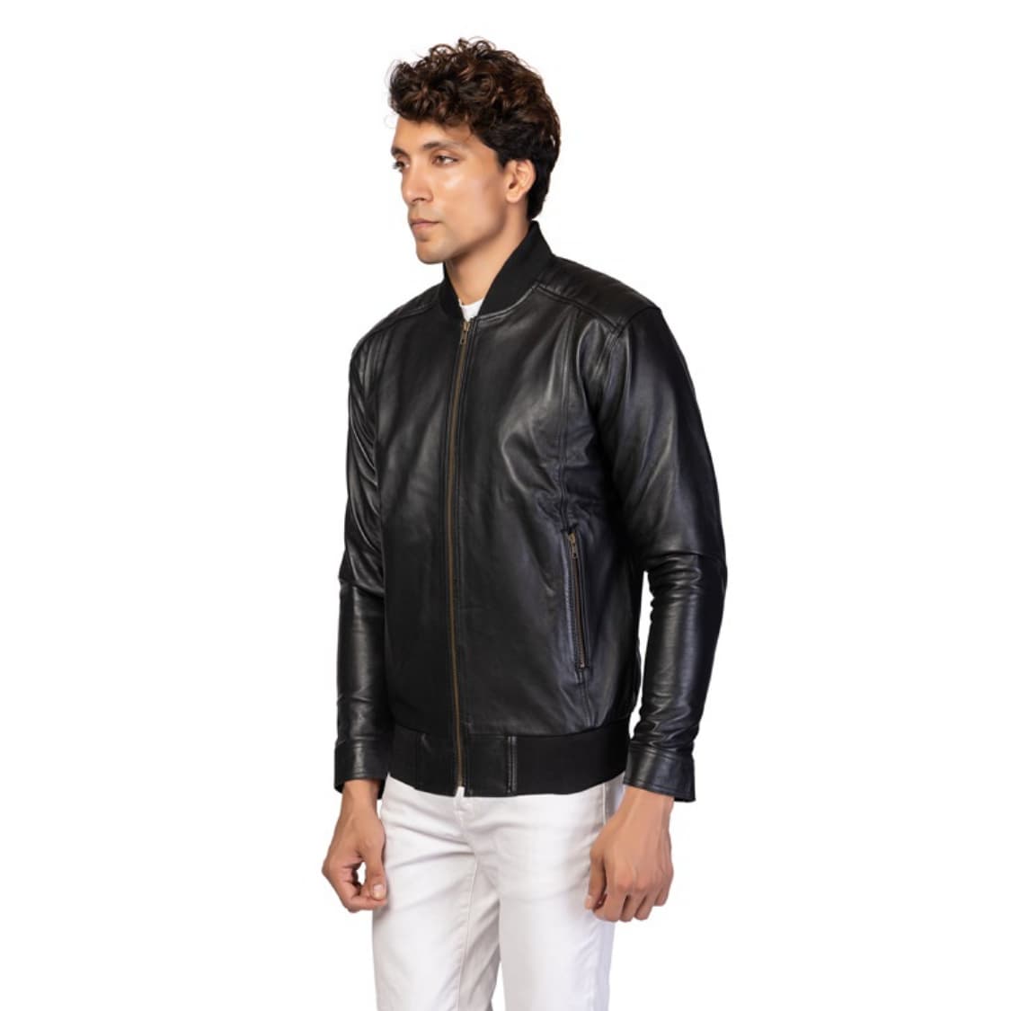 Men’s Classic Black Leather Biker Jacket view 2