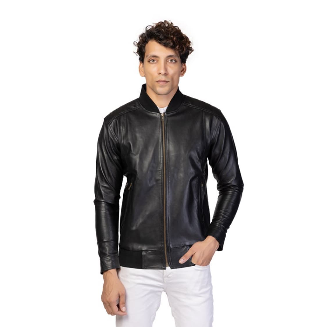 Men’s Classic Black Leather Biker Jacket view 1