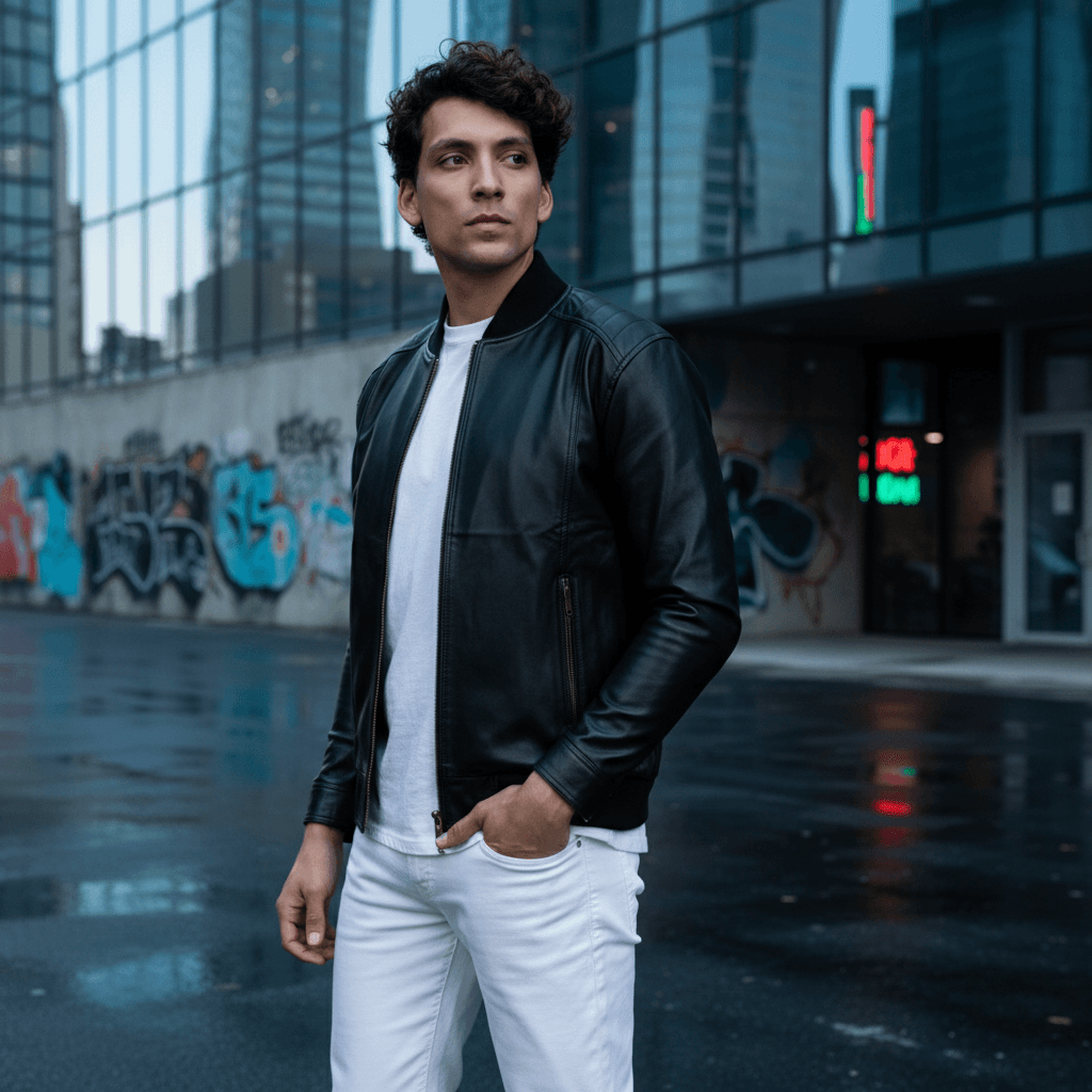 Men’s Classic Black Leather Biker Jacket