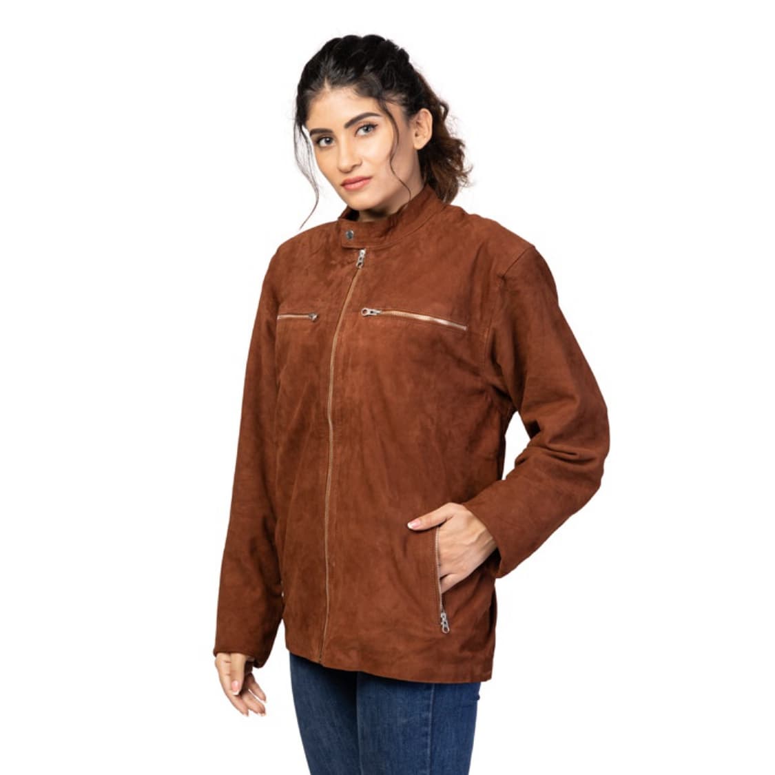 Women’s Suede Leather Mid-Length Jacket view 2
