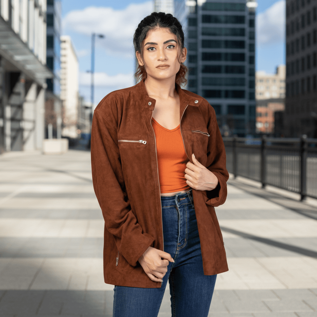 Women’s Suede Leather Mid-Length Jacket