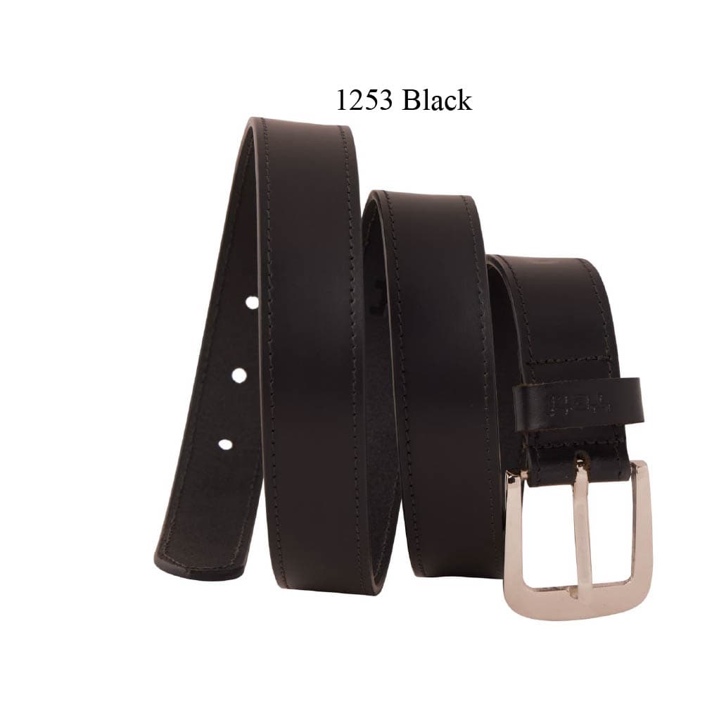 Classic Stitched Black Leather Belt