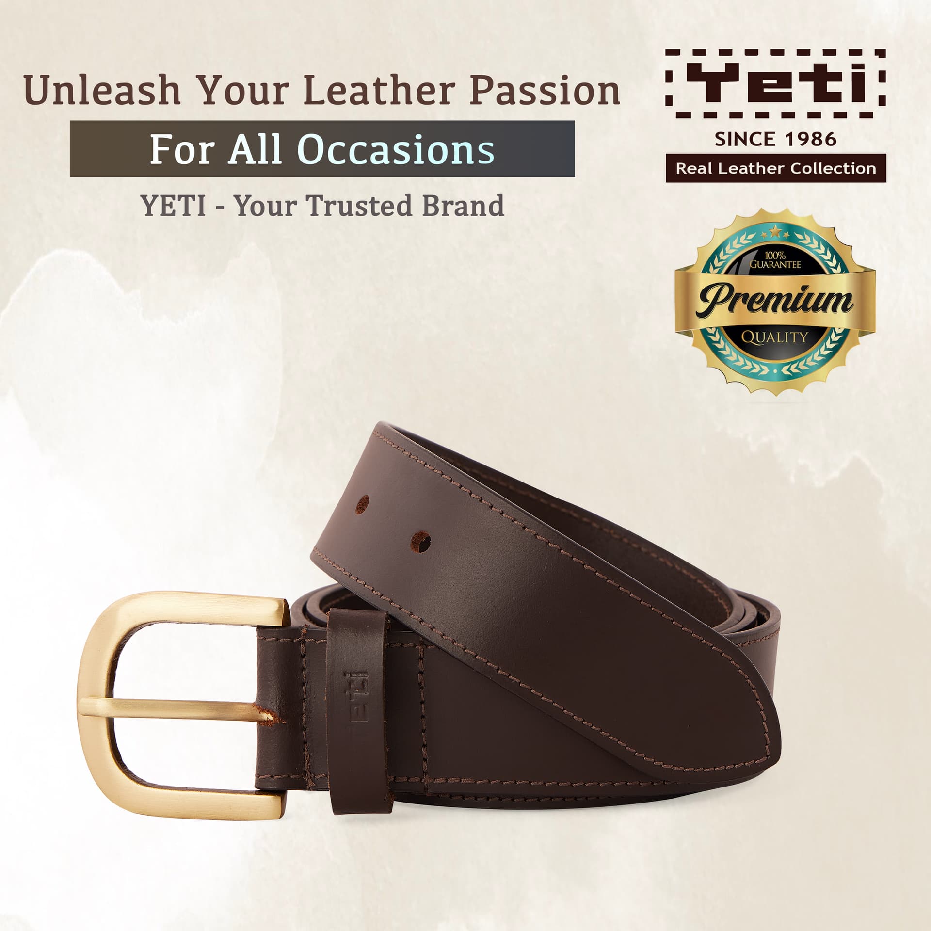 Classic Brown Leather Casual Belt view 6