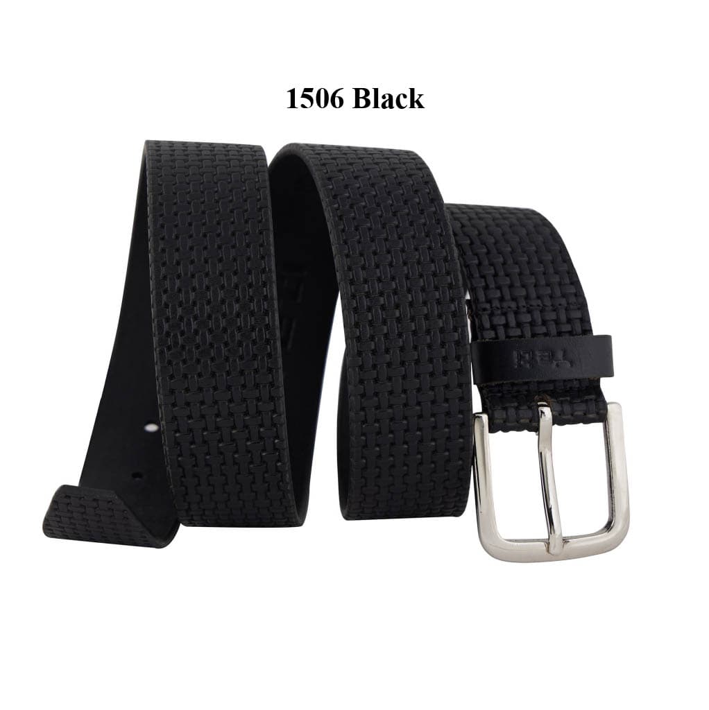 Woven Texture Black Leather Belt