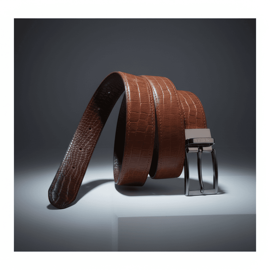 Embossed Tan Leather Men's Belt