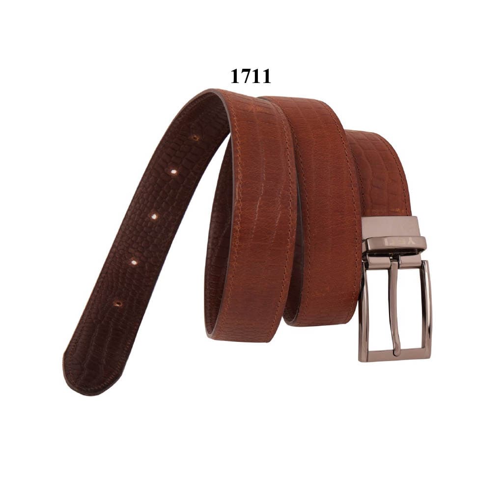 Embossed Tan Leather Men's Belt