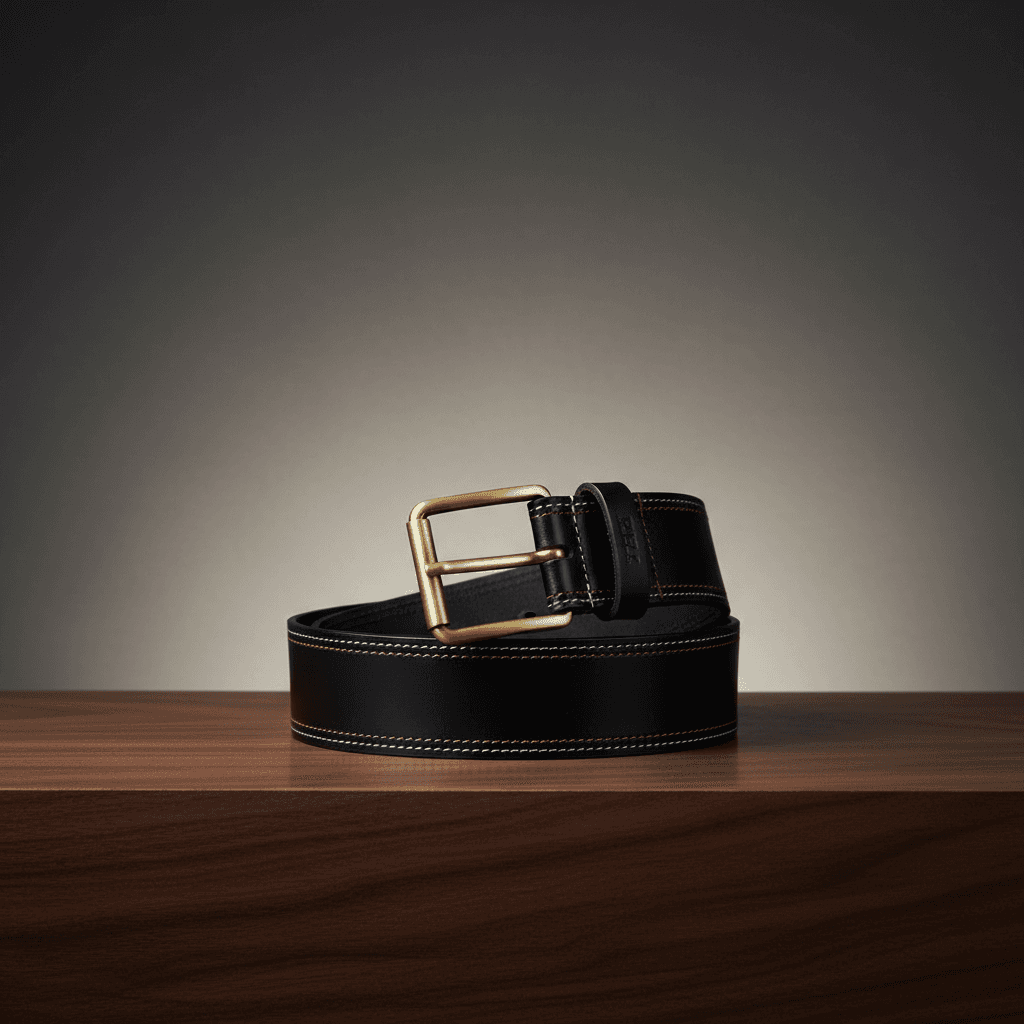 Contrast Stitch Black Leather Belt