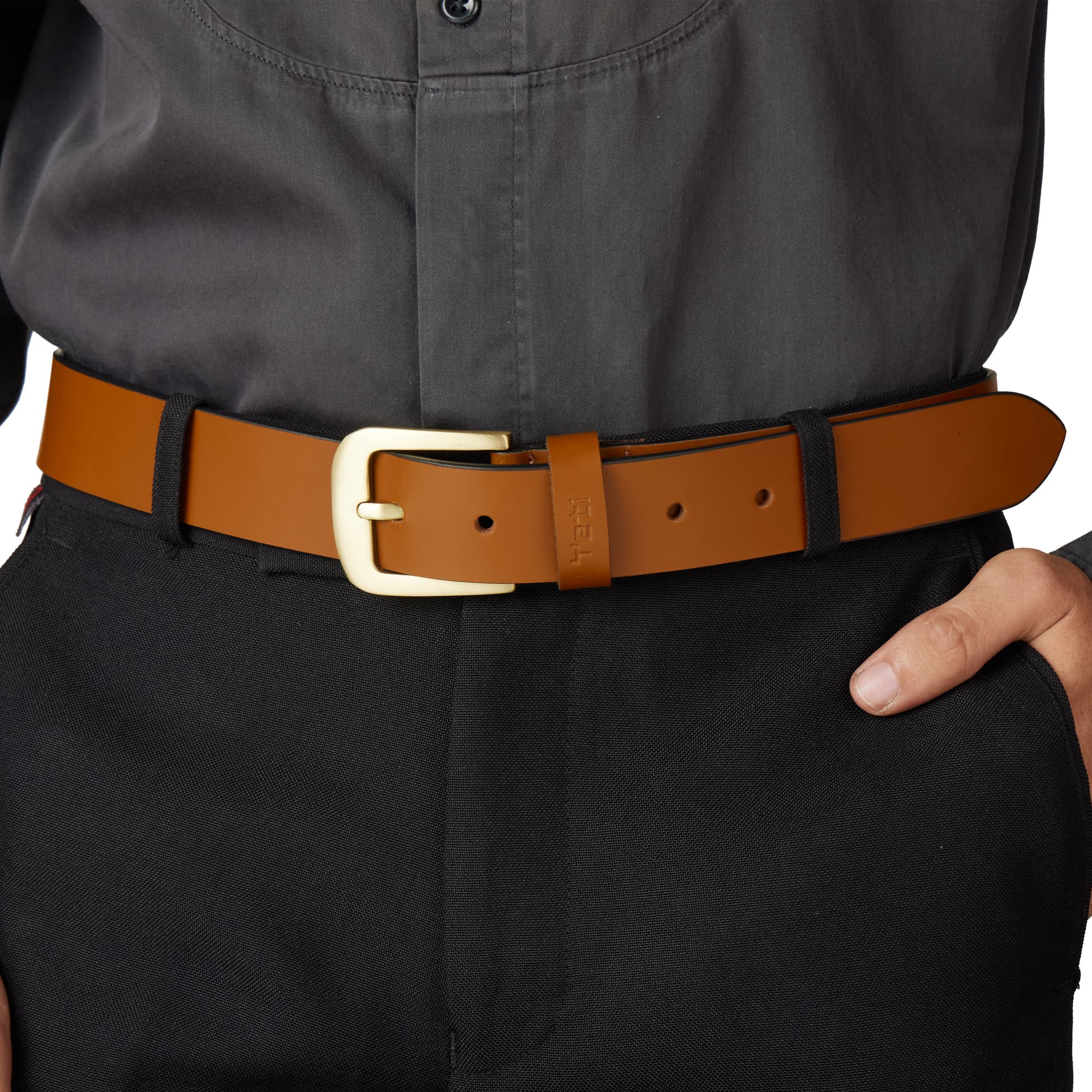 Premium Tan Leather Men's Belt view 4