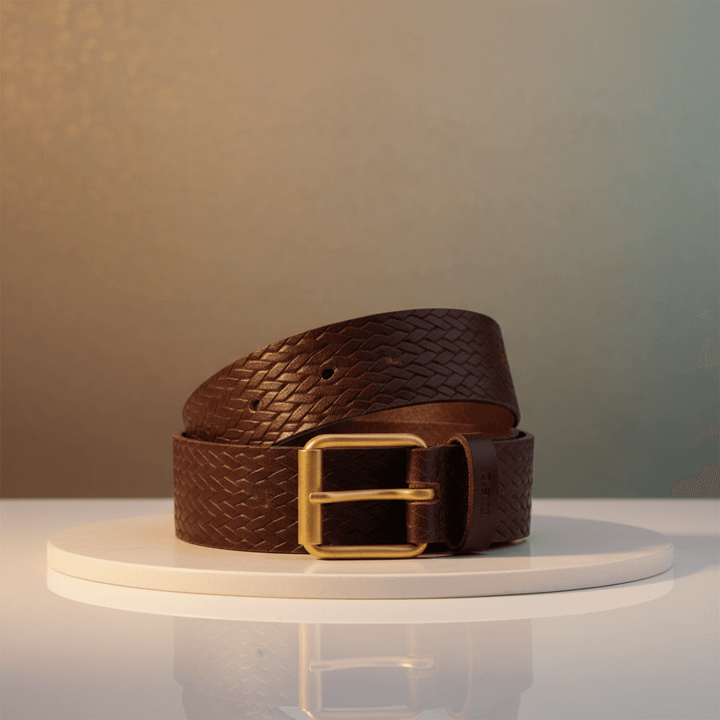 Handwoven Brown Leather Men's Belt
