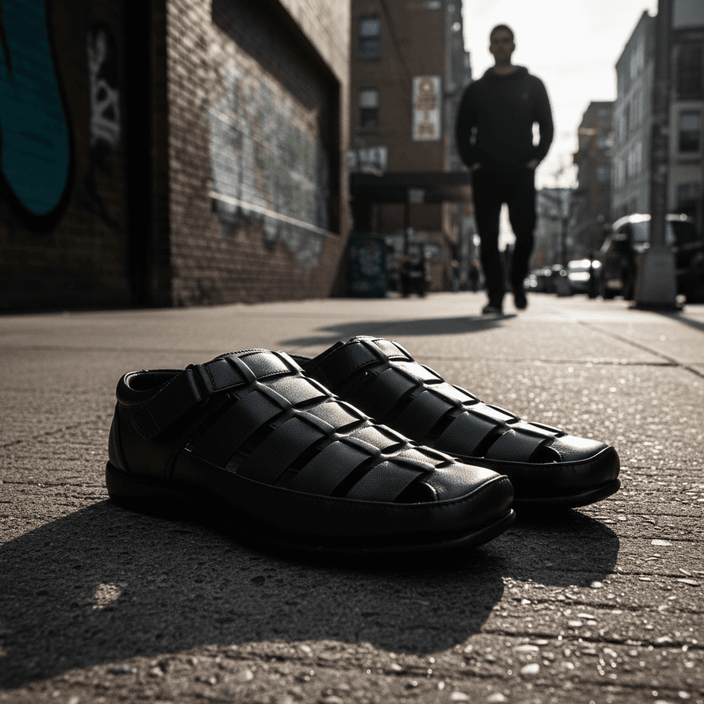 Black Woven Leather Casual Shoes