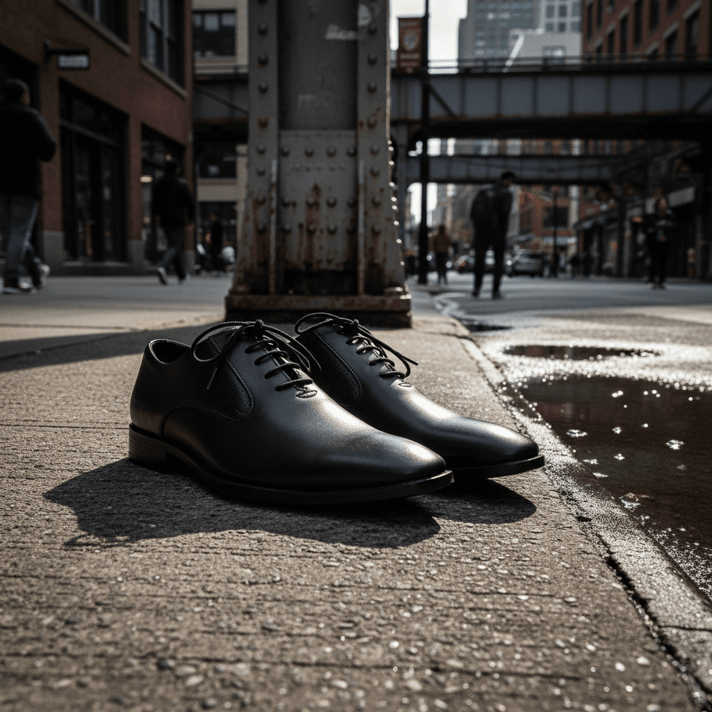 Black Perforated Leather Oxford Shoes