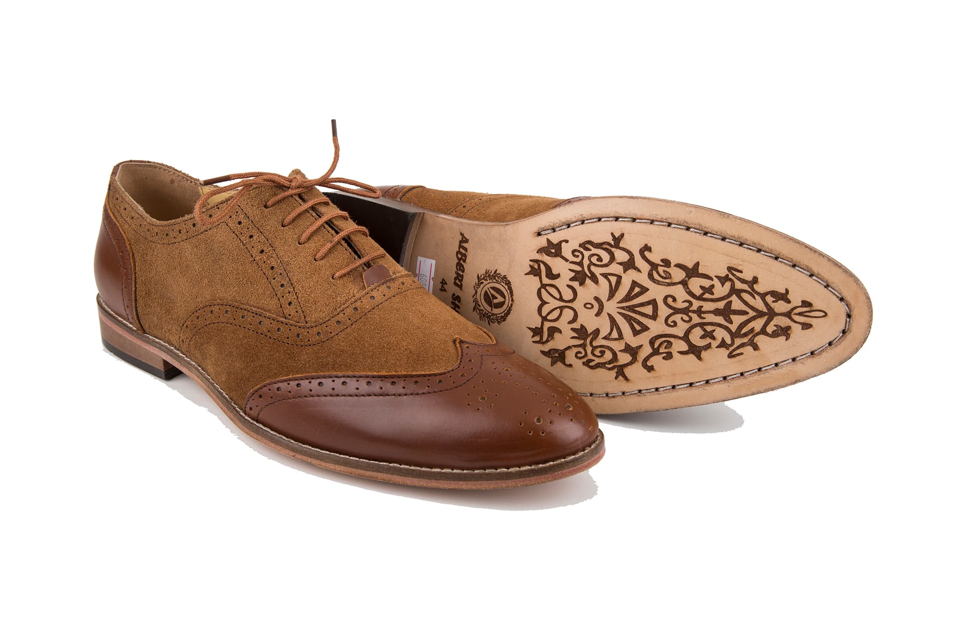 Tan Suede & Leather Brogue Oxford Shoes view 2