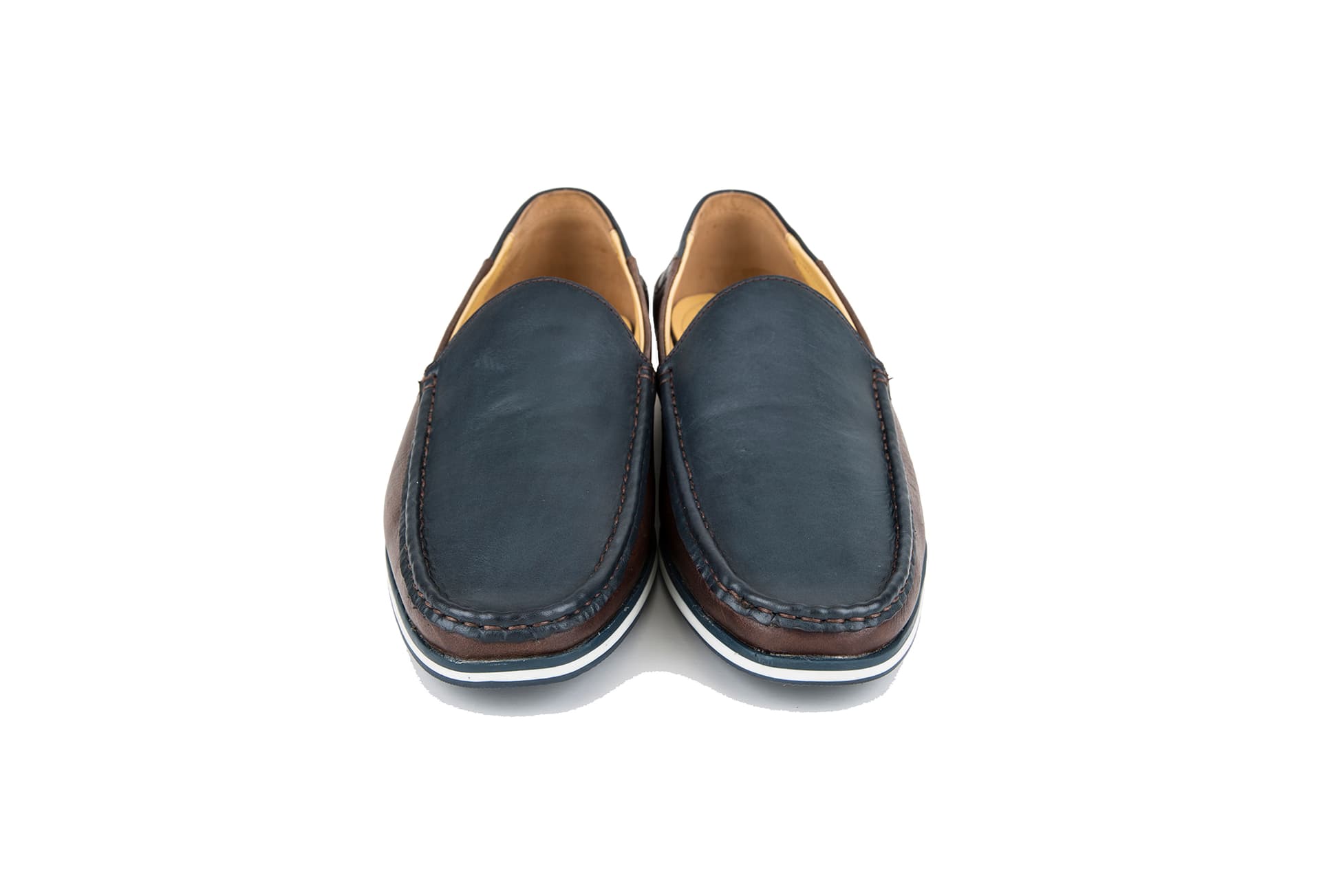 Navy Blue Leather Slip-On Casual Loafers view 1