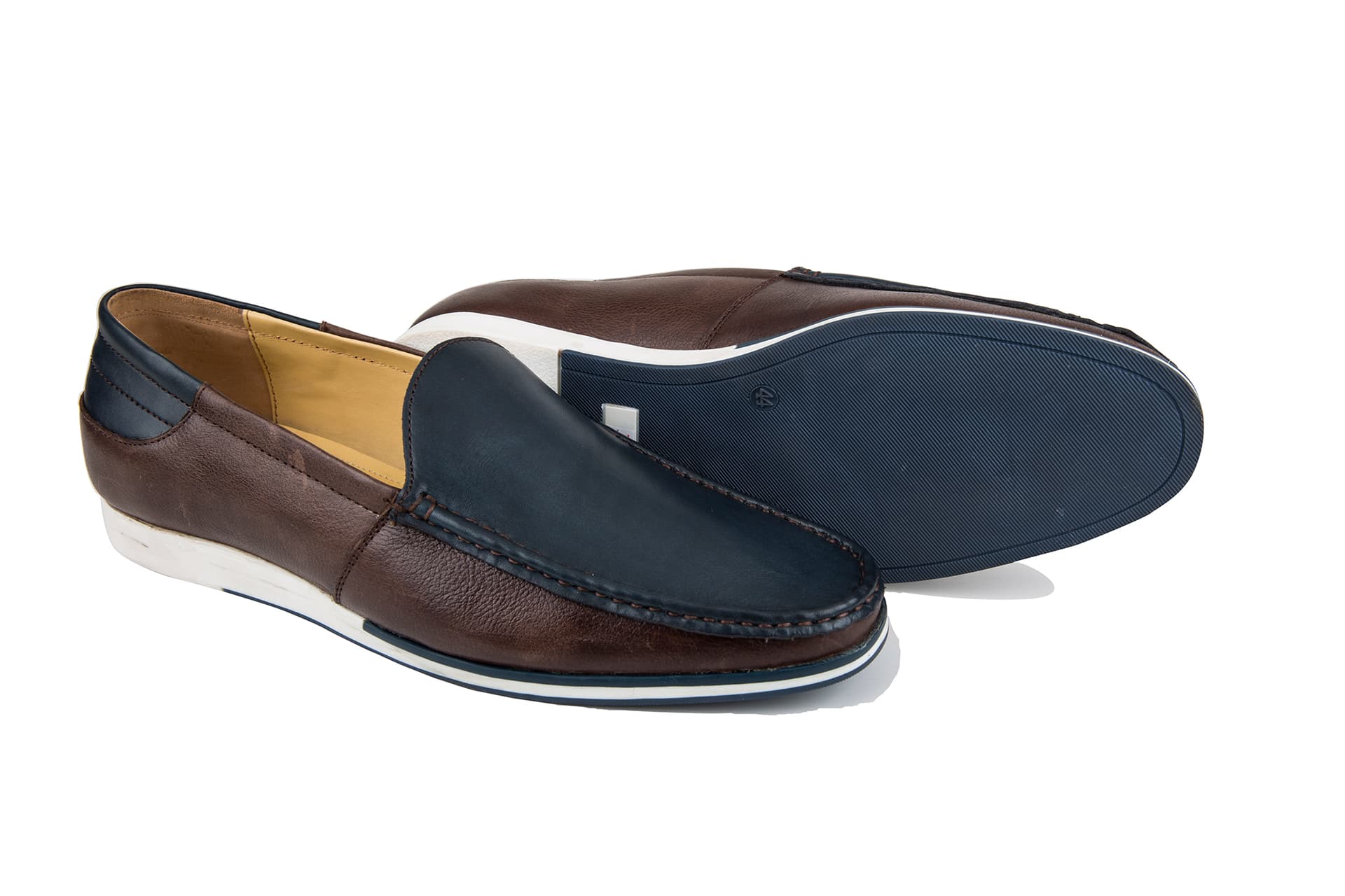 Navy Blue Leather Slip-On Casual Loafers view 2