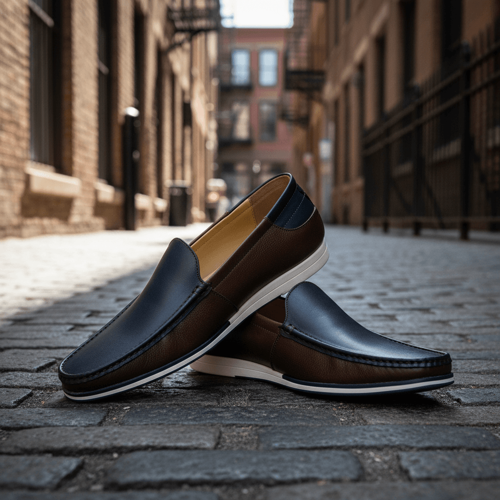 Navy Blue Leather Slip-On Casual Loafers