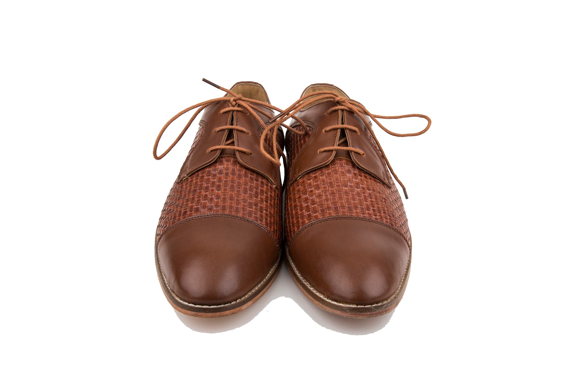 Brown Woven Leather Derby Shoes