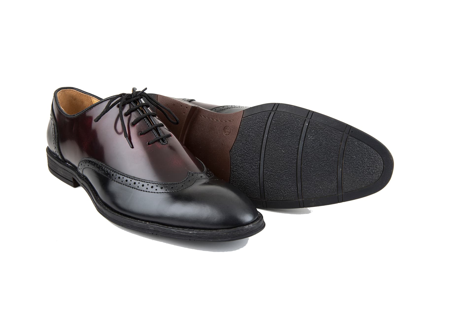 Black & Burgundy Two-Tone Oxford Brogue Shoes view 1