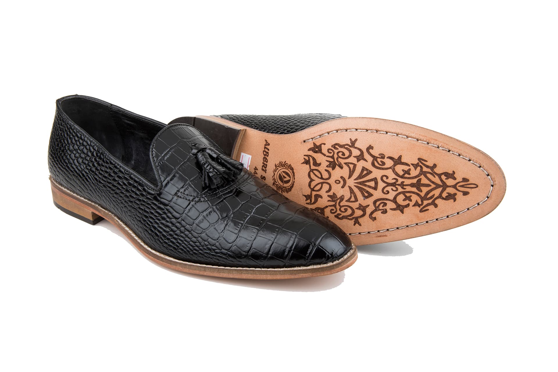 Black Croc-Texture Tassel Loafers view 2