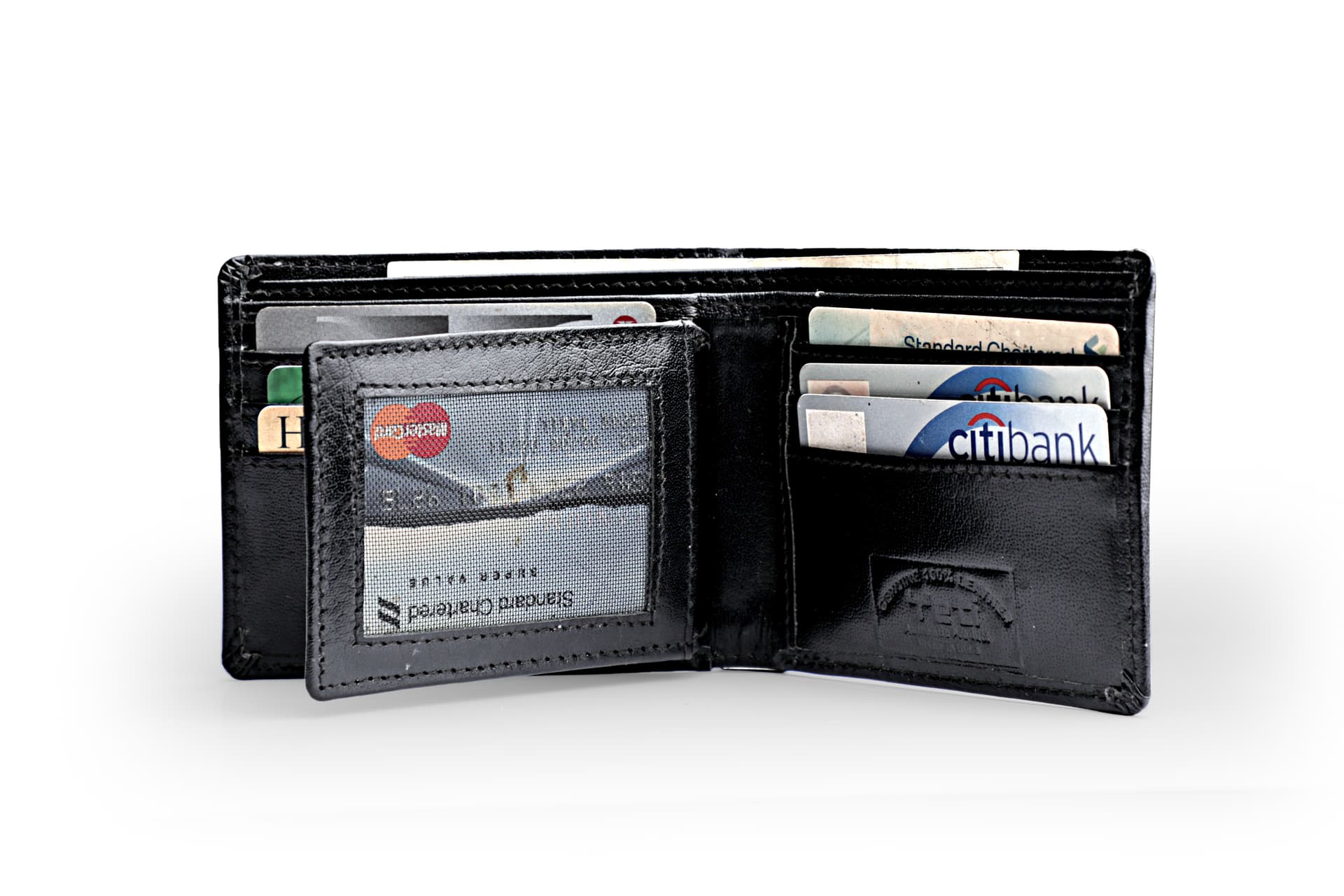 Black Leather Bifold Wallet with ID Window view 3