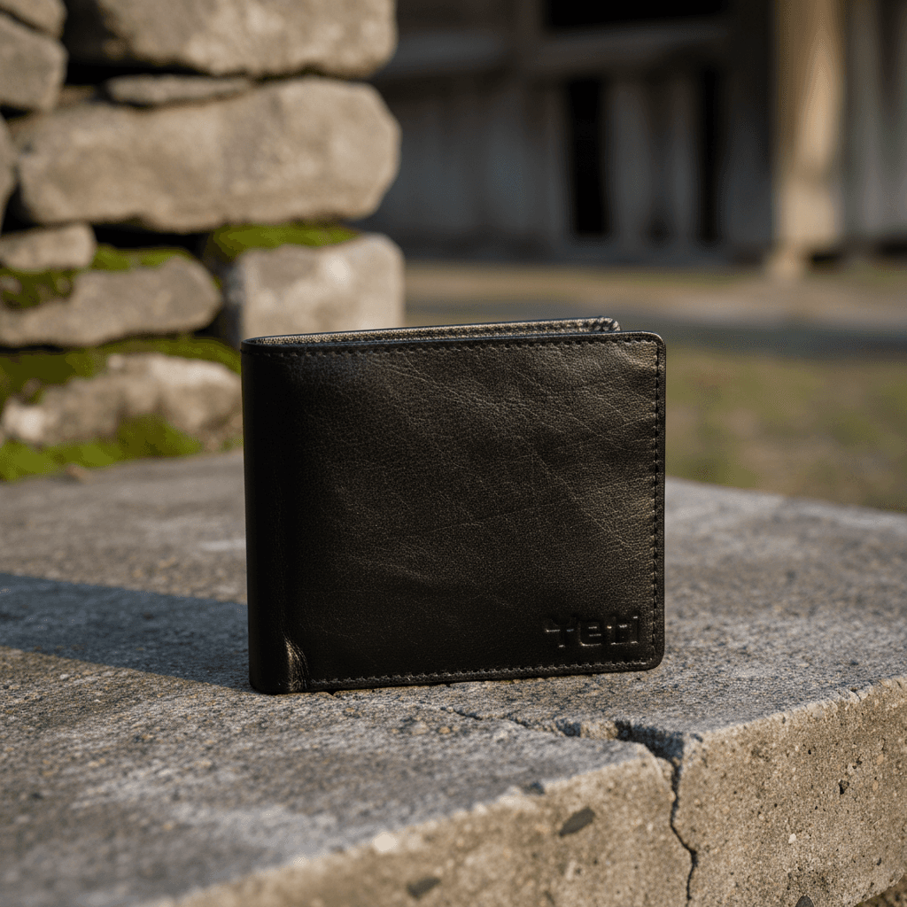 Black Leather Bifold Wallet with ID Window