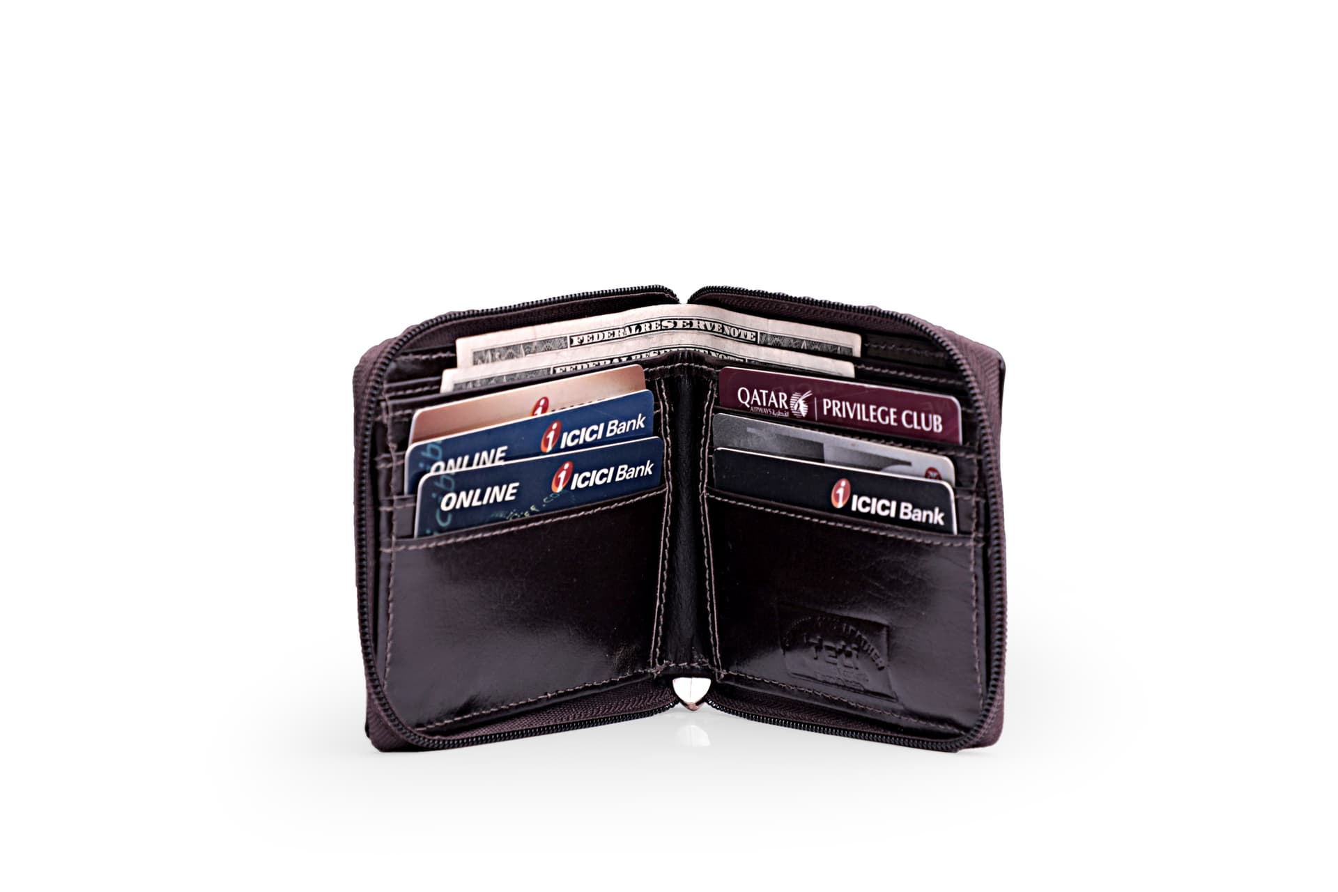 Espresso Leather Zipper Bifold Wallet view 1