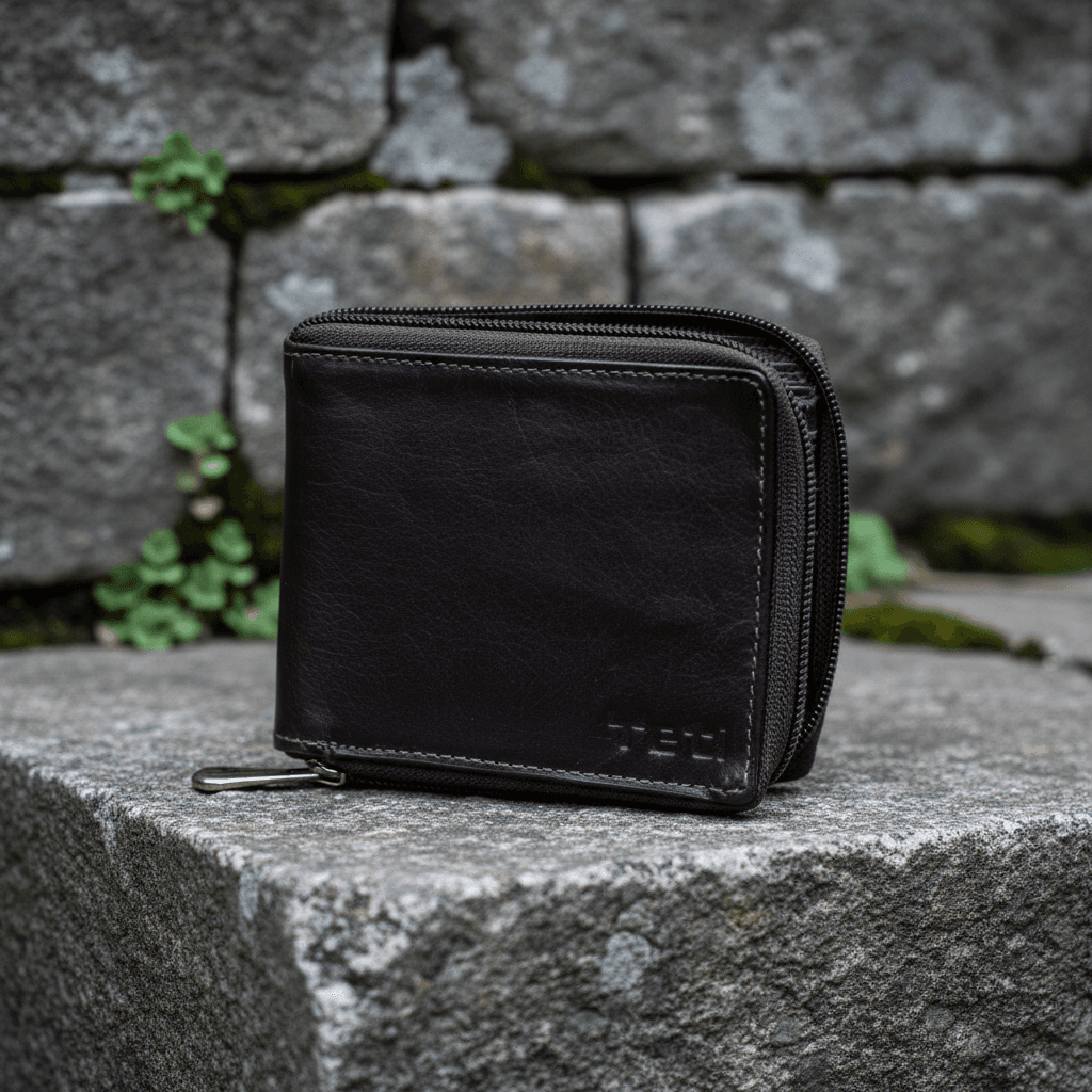 Espresso Leather Zipper Bifold Wallet