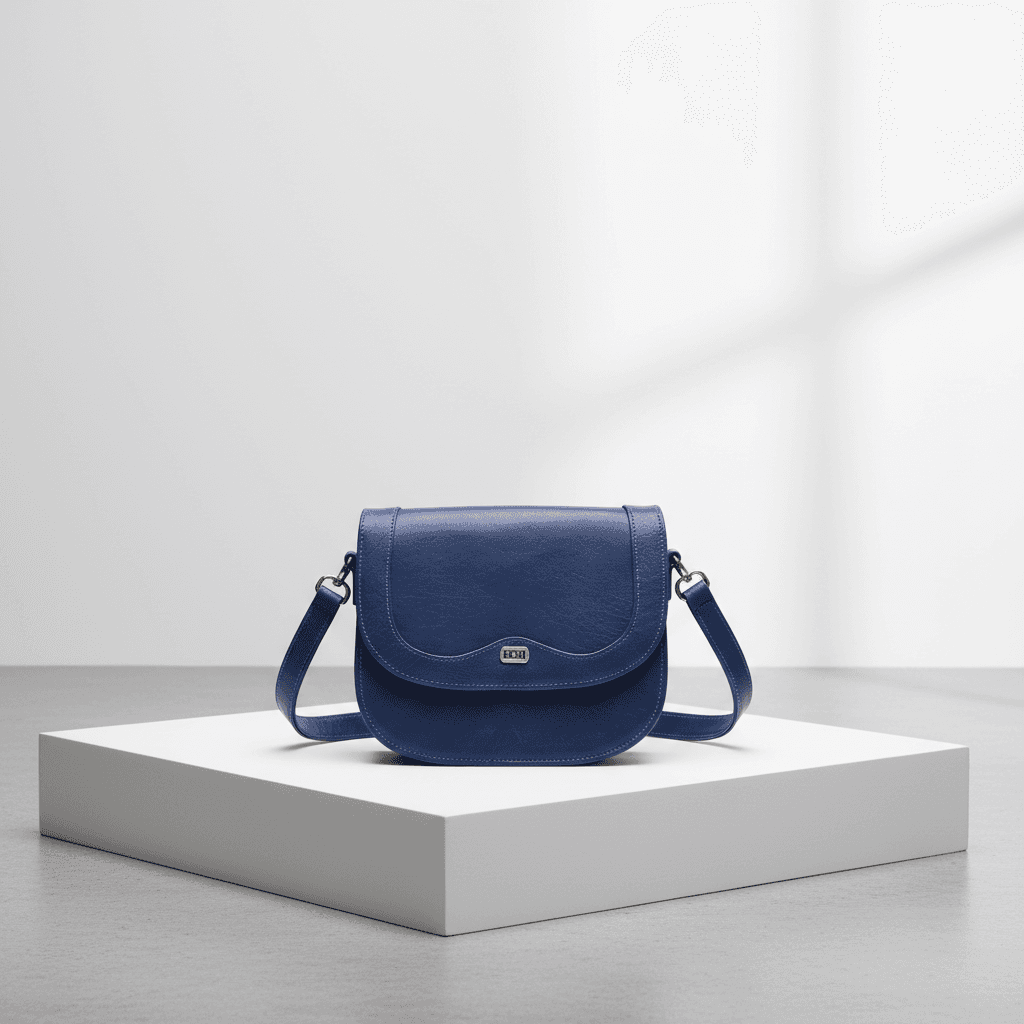 Blue Leather Flap Crossbody Purse