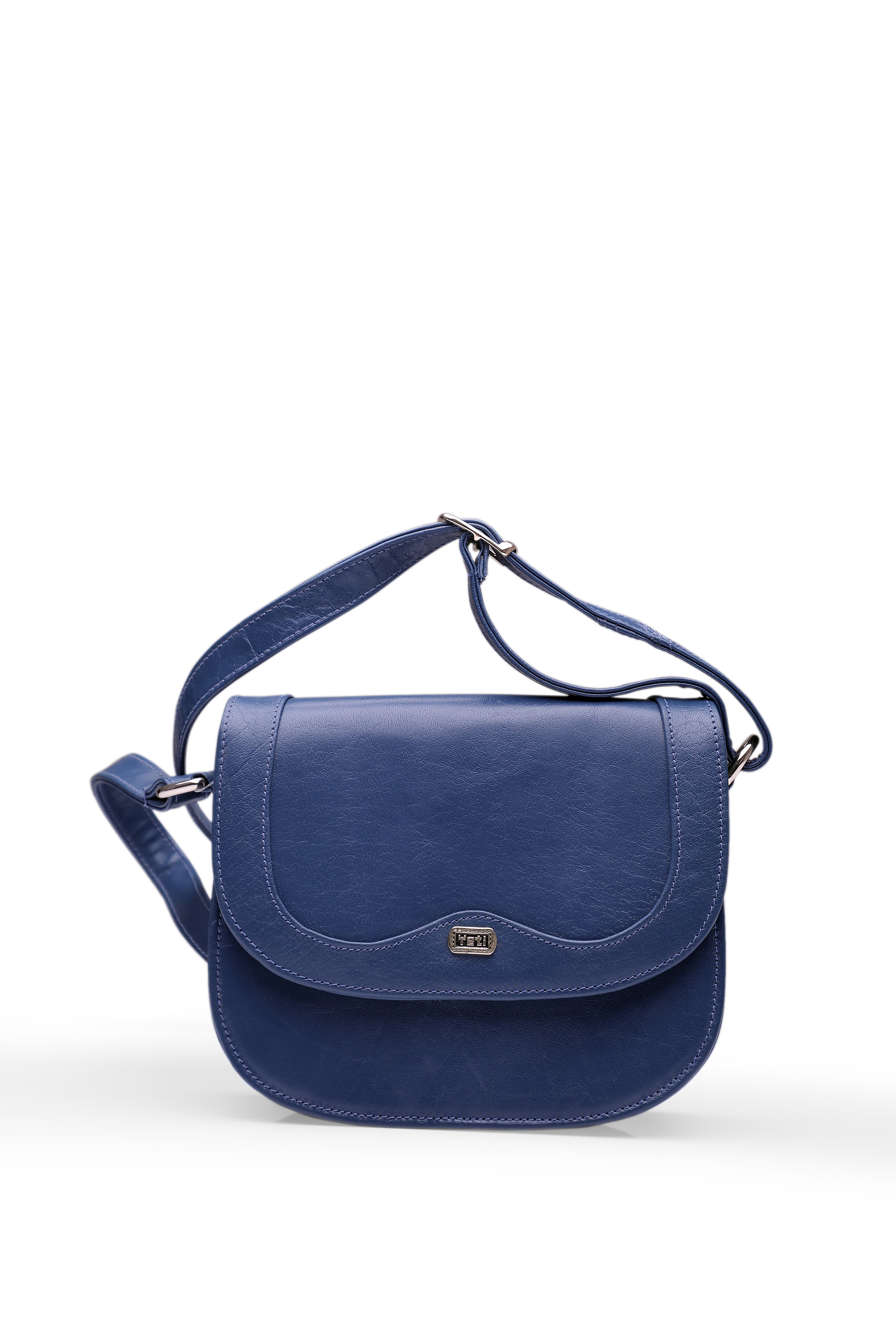 Blue Leather Flap Crossbody Purse