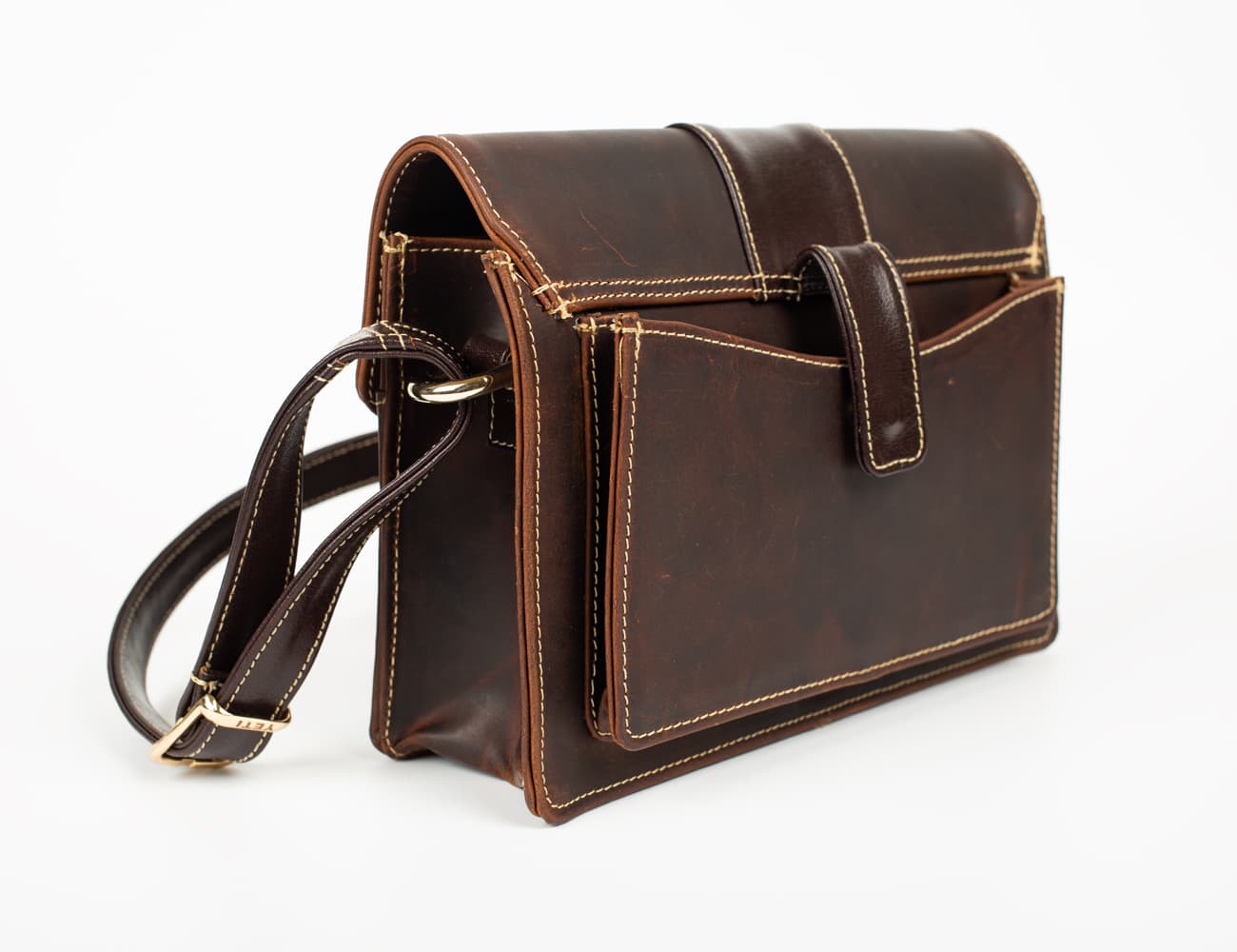 Vintage Brown Leather Flap Crossbody Purse view 2