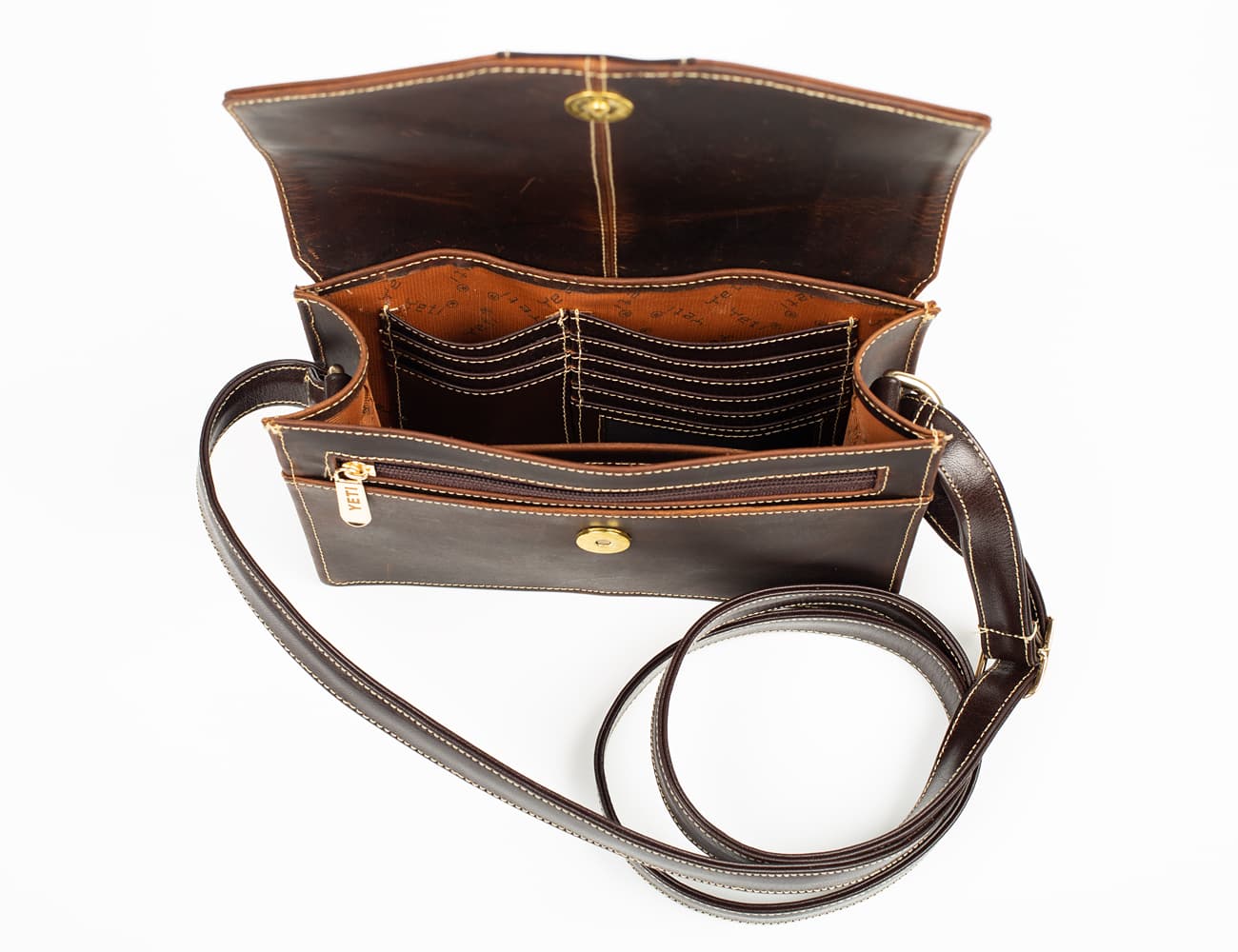 Vintage Brown Leather Flap Crossbody Purse view 3