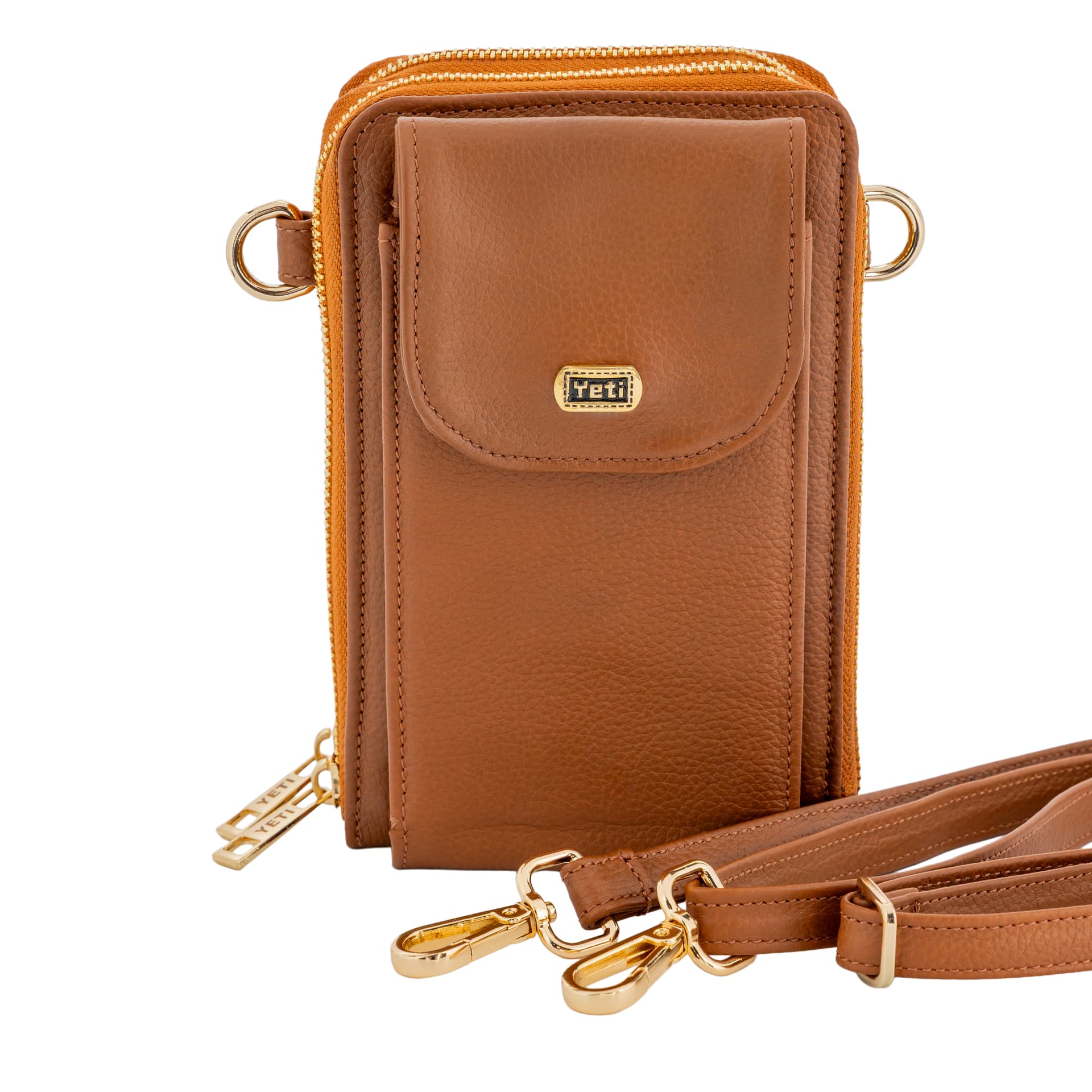 Tan Leather Phone Crossbody Purse view 1