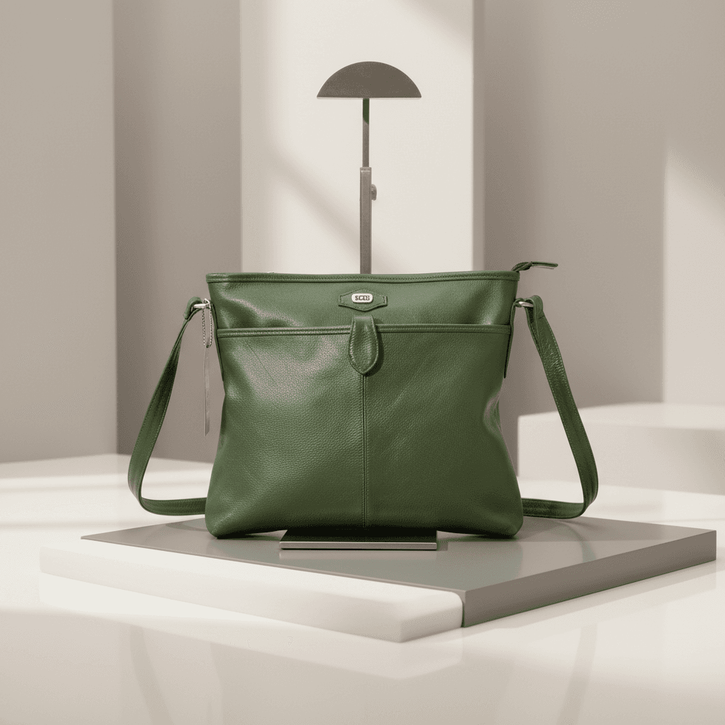 Classic Green Leather Shoulder Bag