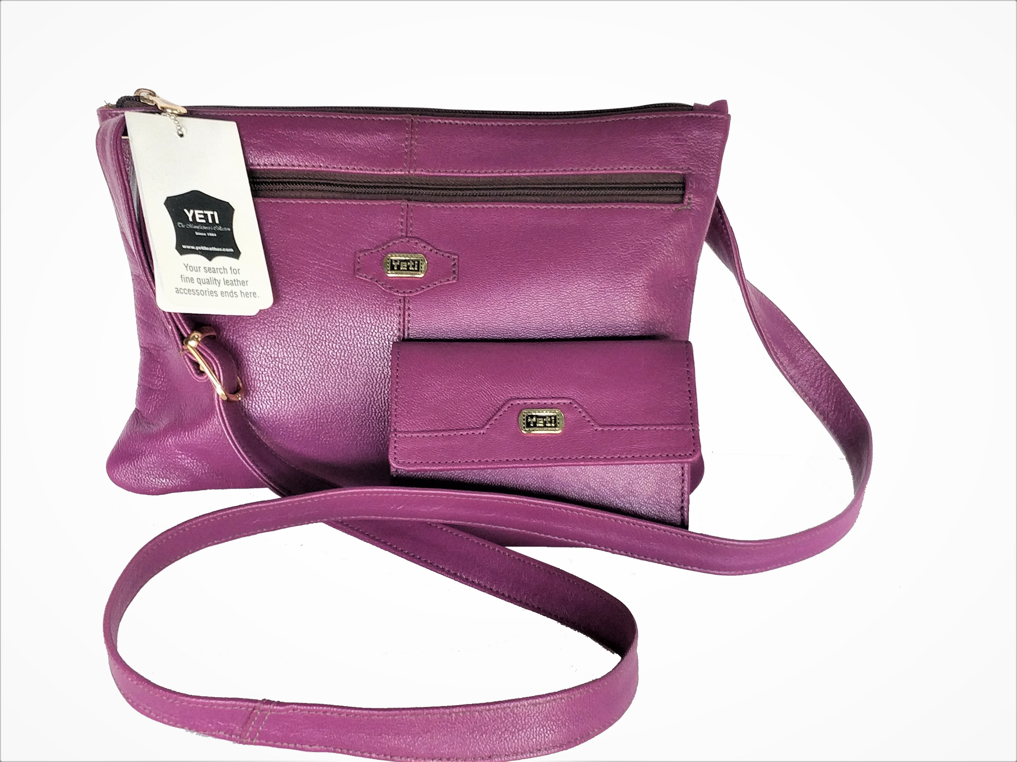Purple Leather Crossbody Purse Set