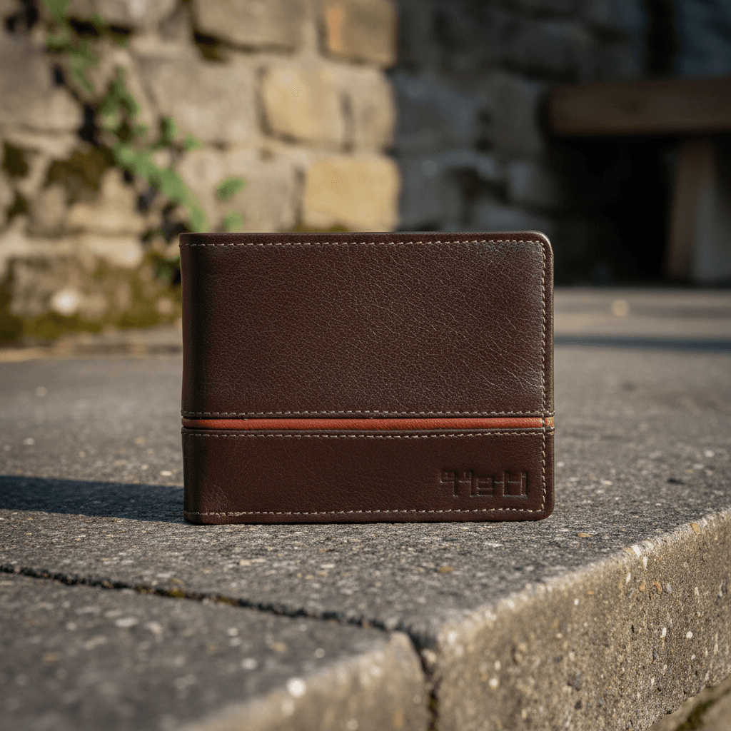 Dual-Tone Stripe Leather Bifold Wallet