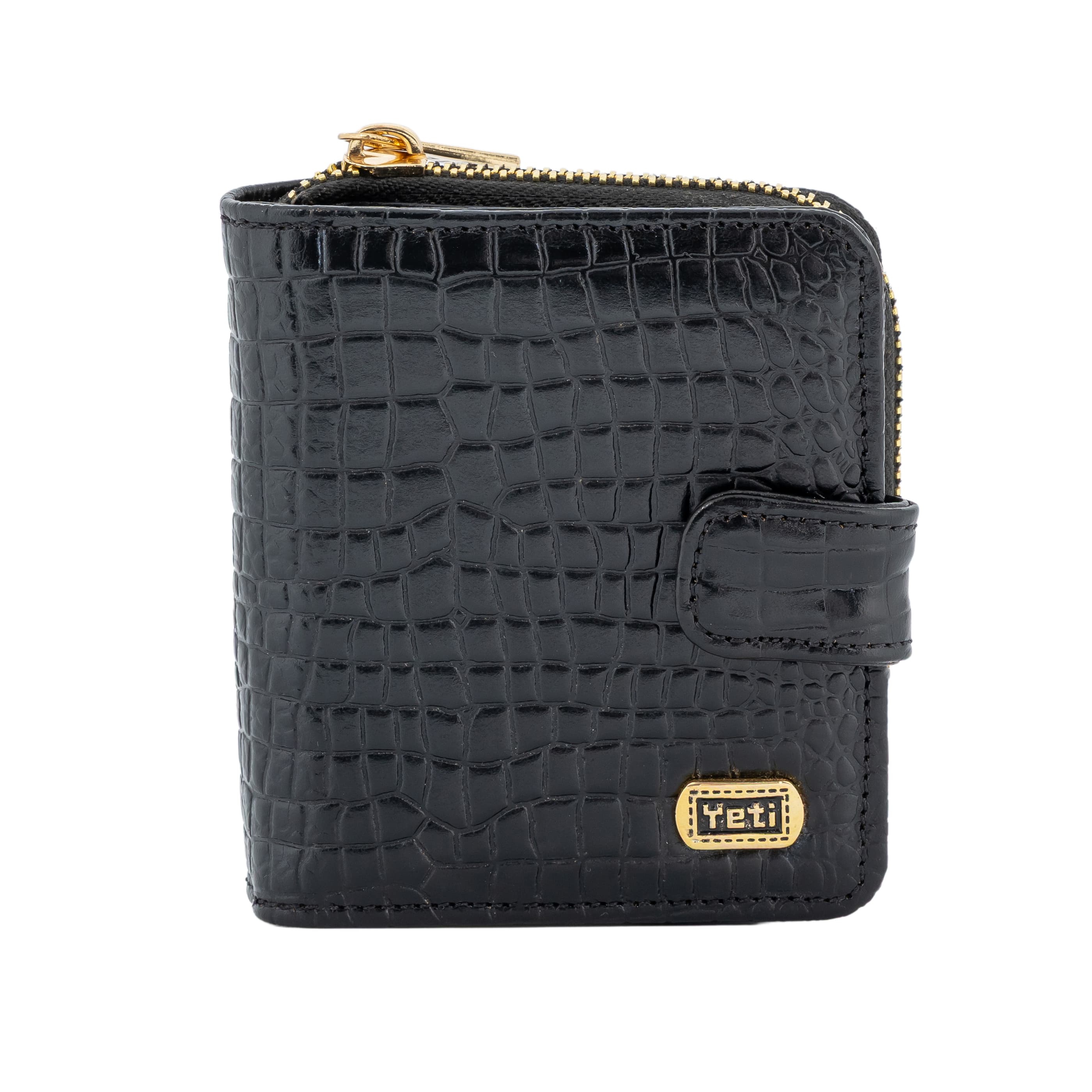 Croc-Texture Leather Zip Around Wallet