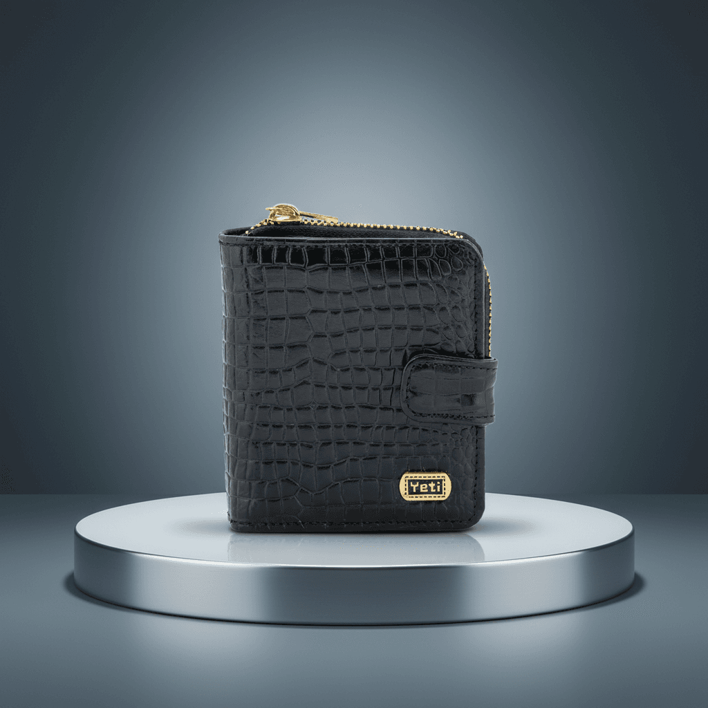 Croc-Texture Leather Zip Around Wallet