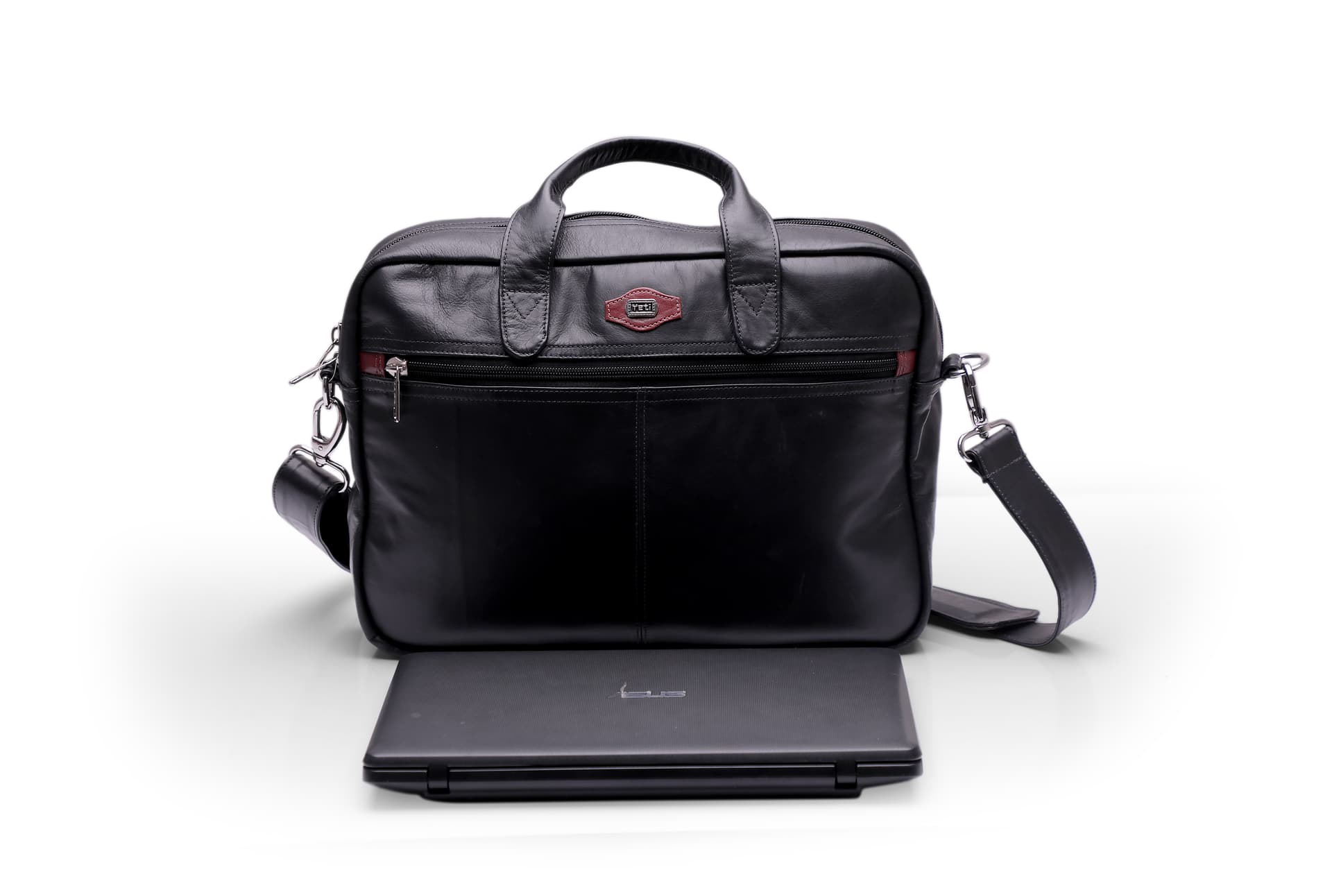 Premium Black Leather Executive Laptop Bag view 1